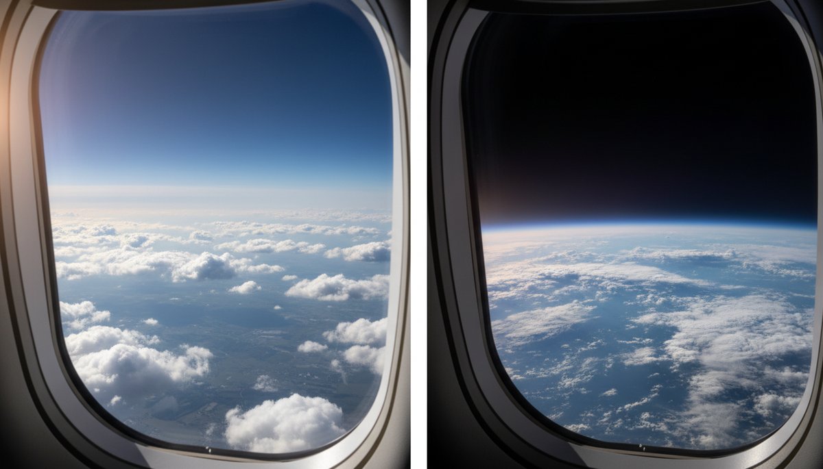 Comparación visual del horizonte desde un avión comercial frente a un vuelo suborbital