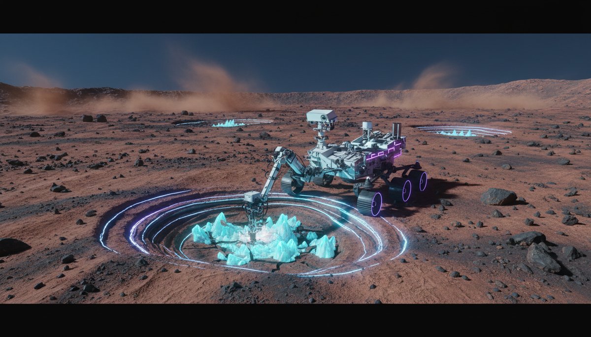 Casquete polar de Marte con hielo de agua y CO2 visible desde altitud orbital con superficie roja