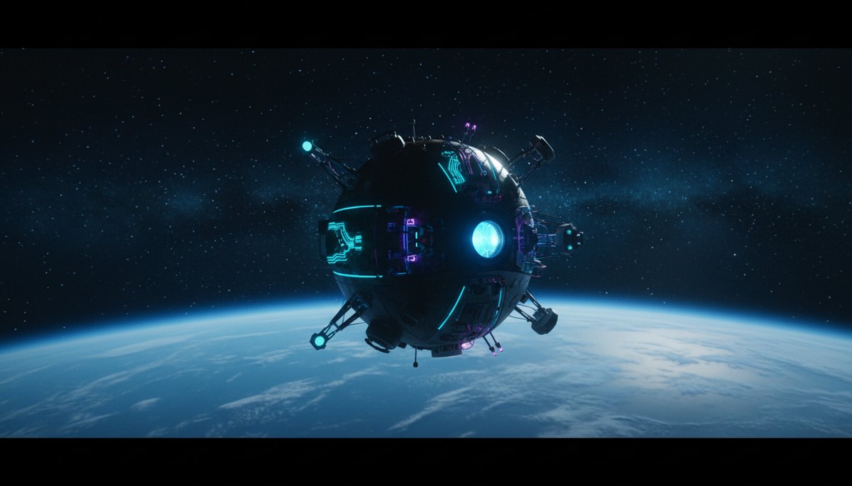 Cápsula Vostok 6 en órbita terrestre con la Tierra azul de fondo, recreación cinematográfica