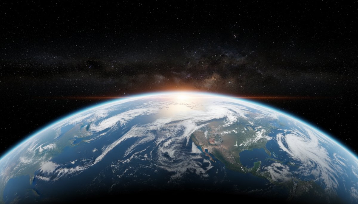 Vista panorámica de la Tierra desde la ISS con atmósfera fina visible en el horizonte